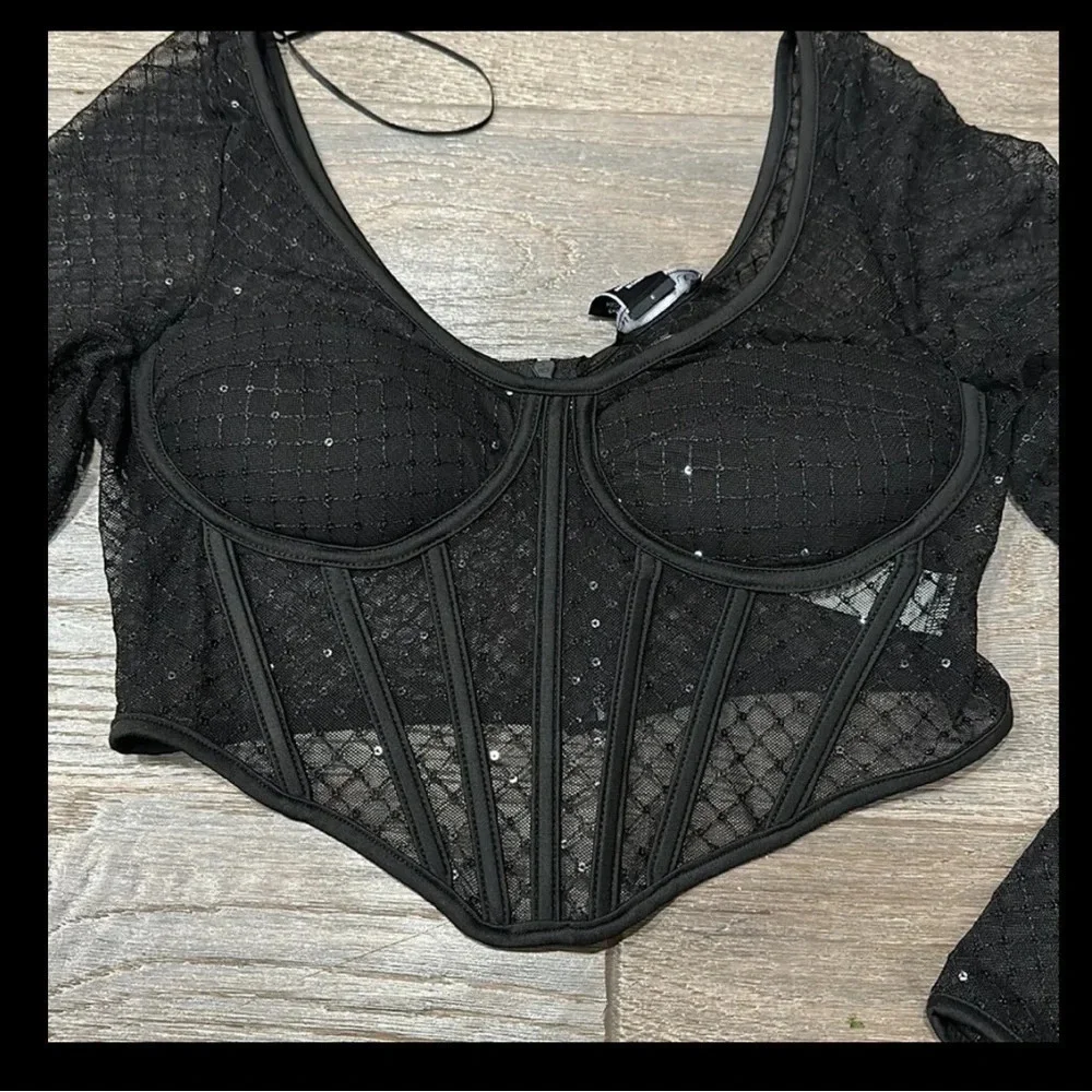 Sincerely Jules NWT Black Sheer Long Sleeve Bustier